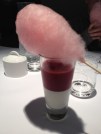 Raspberry parfait with cotton candy.